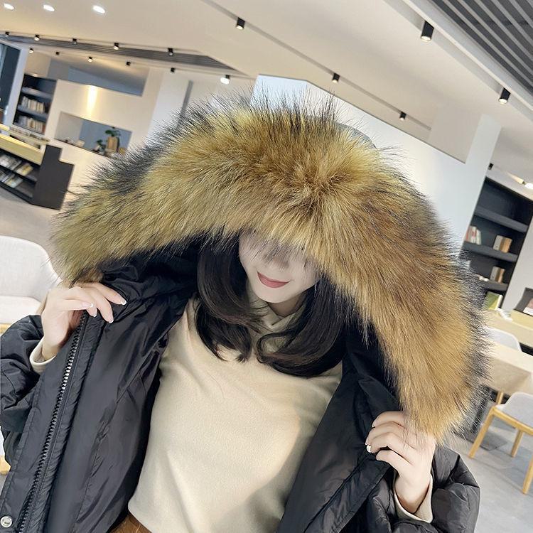 Schwarz-weißer Kunstfuchs- und Waschbärpelzkragen für Daunenjacke und Mütze für Damen – Einzelkauf 50CM von Joom DACH