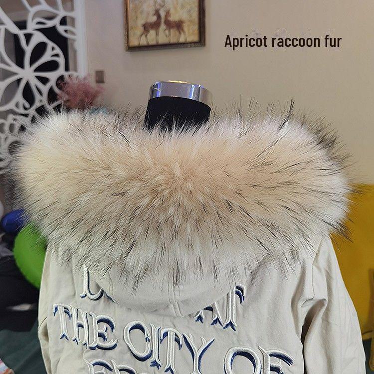 Schwarz-weißer Kunstfuchs- und Waschbärpelzkragen für Daunenjacke und Mütze für Damen – Einzelkauf 50CM apricot von Joom DACH