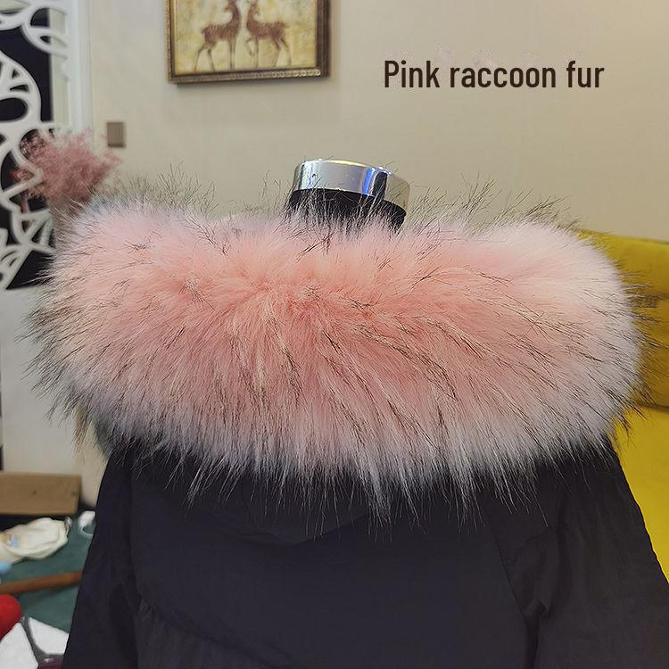 Schwarz-weißer Kunstfuchs- und Waschbärpelzkragen für Daunenjacke und Mütze für Damen – Einzelkauf 55CM rosa von Joom DACH