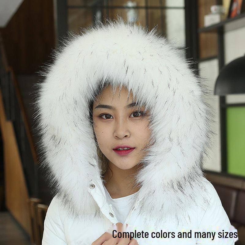 Schwarz-weißer Kunstfuchs- und Waschbärpelzkragen für Daunenjacke und Mütze für Damen – Einzelkauf 55CM weiß/schwarz von Joom DACH