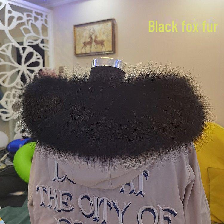 Schwarz-weißer Kunstfuchs- und Waschbärpelzkragen für Daunenjacke und Mütze für Damen – Einzelkauf 55CM schwarz von Joom DACH