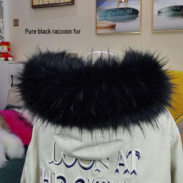 Schwarz-weißer Kunstfuchs- und Waschbärpelzkragen für Daunenjacke und Mütze für Damen – Einzelkauf 55CM schwarz von Joom DACH