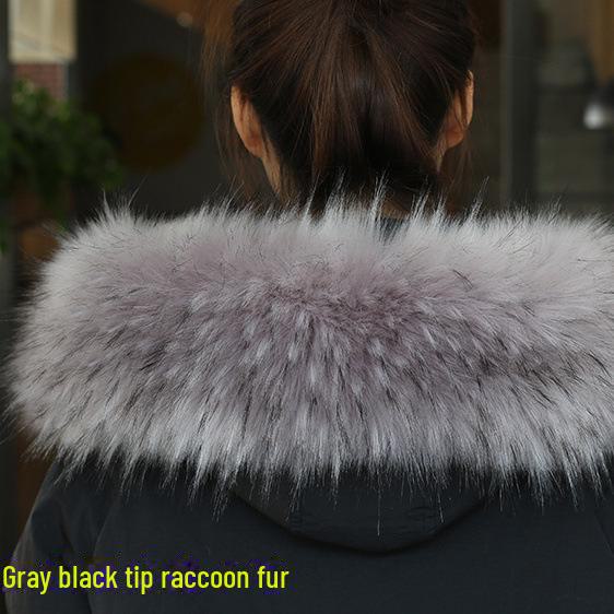 Schwarz-weißer Kunstfuchs- und Waschbärpelzkragen für Daunenjacke und Mütze für Damen – Einzelkauf 75CM graue von Joom DACH