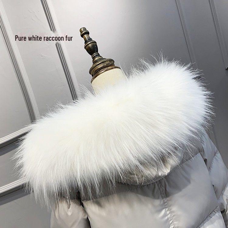 Schwarz-weißer Kunstfuchs- und Waschbärpelzkragen für Daunenjacke und Mütze für Damen – Einzelkauf 75CM reine weiße von Joom DACH