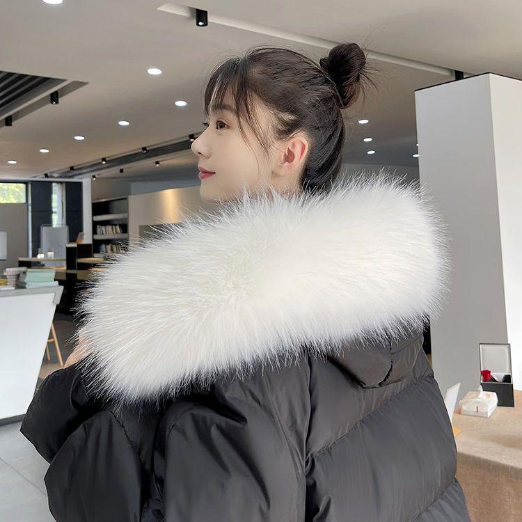 Schwarz-weißer Kunstfuchs- und Waschbärpelzkragen für Daunenjacke und Mütze für Damen – Einzelkauf 75CM weiß von Joom DACH