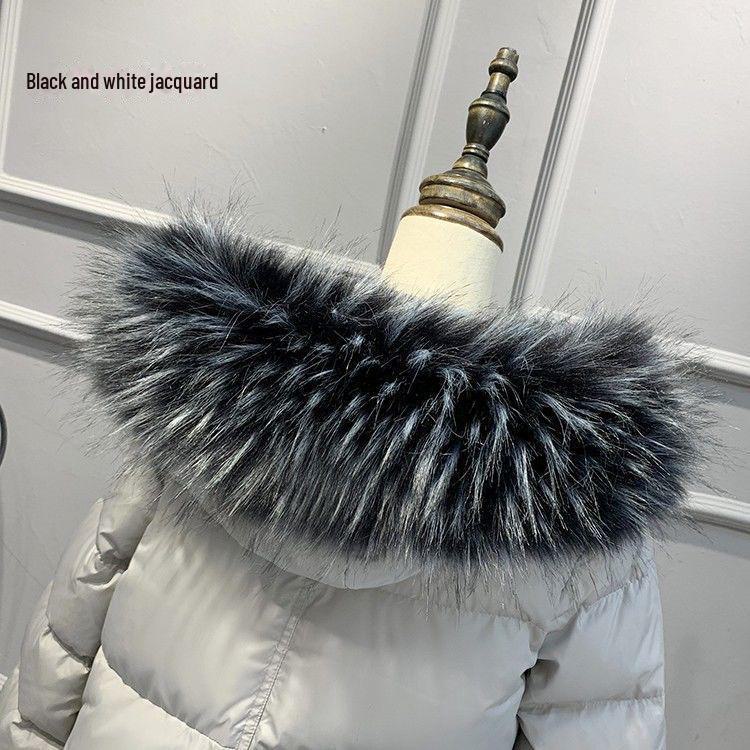 Schwarz-weißer Kunstfuchs- und Waschbärpelzkragen für Daunenjacke und Mütze für Damen – Einzelkauf 75CM weiß/schwarz von Joom DACH