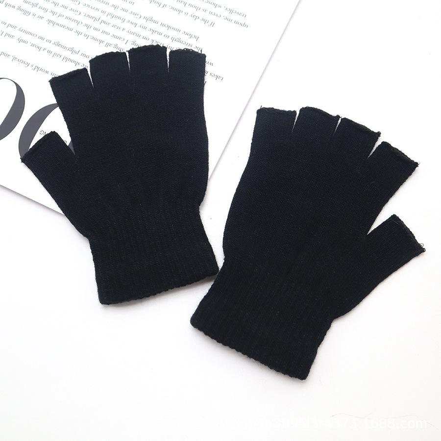 Schwarze, kurze Halbfinger-Handschuhe ohne Finger aus Strick für das Handgelenk, warme Stretch-Arbeitshandschuhe für Damen und Herren, Fahrradzubehör One Size schwarz von Joom DACH