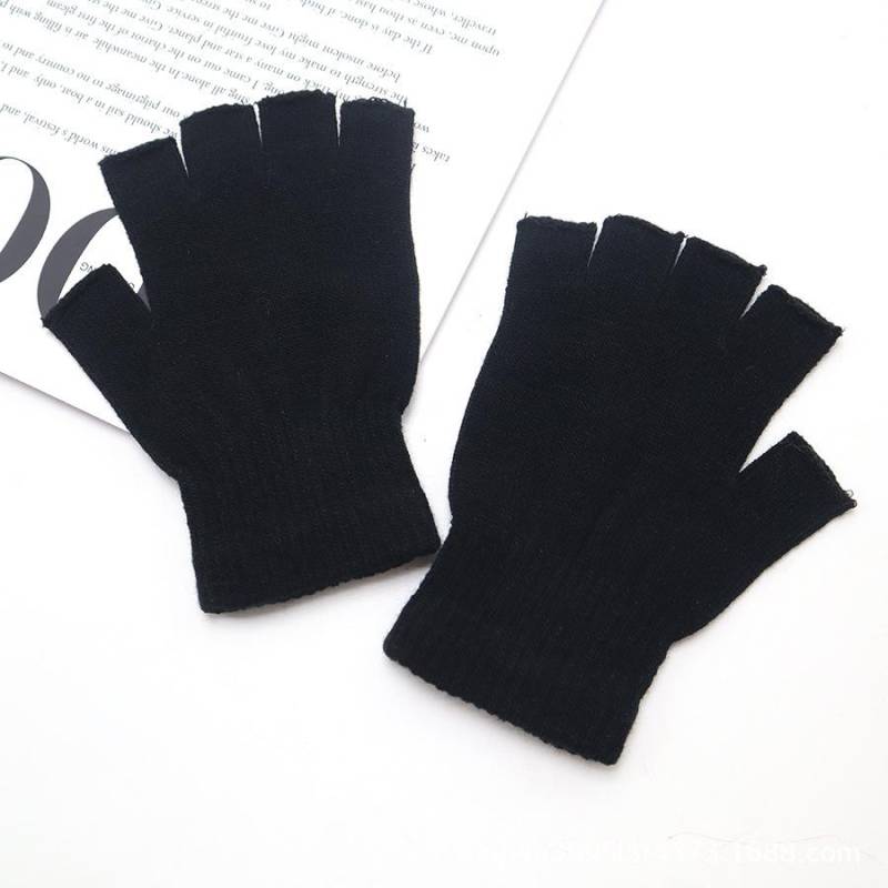 Schwarze, kurze Halbfinger-Handschuhe ohne Finger aus Strick für das Handgelenk, warme Stretch-Arbeitshandschuhe für Damen und Herren, Fahrradzubehör One Size schwarz von Joom DACH