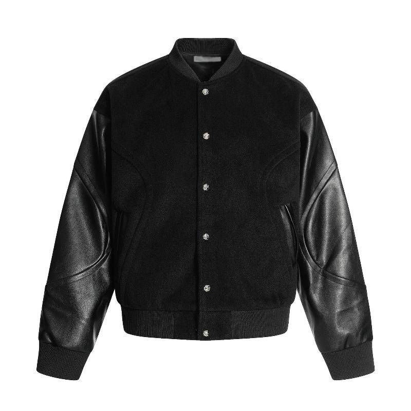 Schwarze Baseballjacke Herren und Damen Spleiß-PU-Leder High-End Frühling und Herbst Neue Jacke XXXL schwarz von Joom DACH