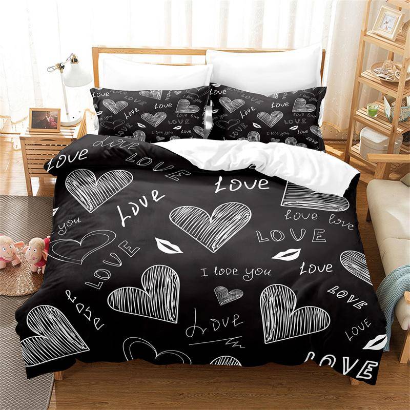 Schwarze Bettwäsche Cartoon Mode Jugend Bettbezug Damen Bettbezug Schlafzimmer Wunderschöne Bettwäsche King/Queen Bettbezug Set EU single(135x200cm) von Joom DACH