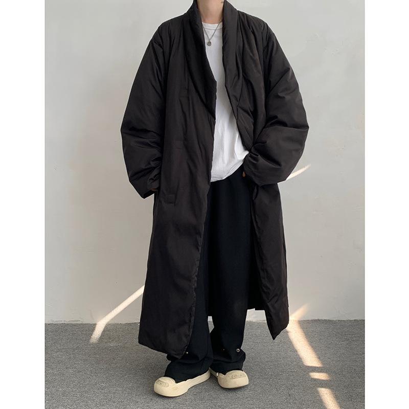 Schwarze Daunenjacke Herren Winter Verdickt Warm Retro Revers Langer Mantel ohne Kapuze M von Joom DACH