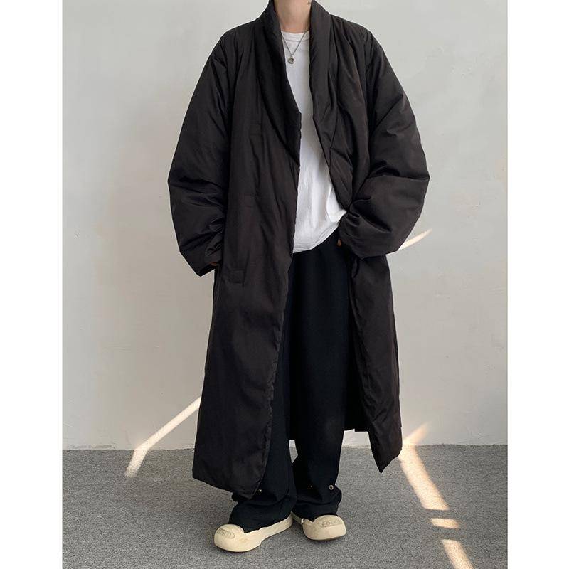 Schwarze Daunenjacke Herren Winter Verdickt Warm Retro Revers Langer Mantel ohne Kapuze M von Joom DACH