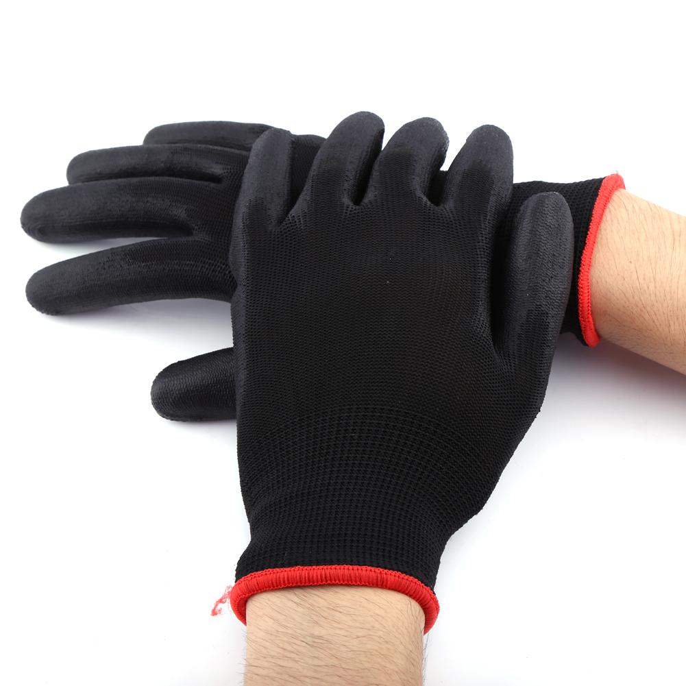 Schwarze Farbe Nylon PU Sicherheits-Handflächenbeschichtung Arbeitshandschuhe Brauner Streifen(L) von Joom DACH