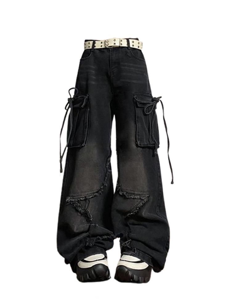 Schwarze Gothic Y2k 90er Baggy Cargo Jeans Damen Star Harajuku Vintage Chic Denim Hose Weiblich Koreanisch Mode Ästhetisch 2000er Jean Hose 2024 Neu L schwarz von Joom DACH
