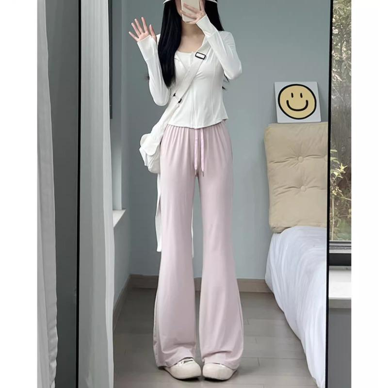 Schwarze Mikro-Schlaghosen für Damen Sommer Dünn Hohe Taille Lässige Schlaghosen für Kleinen Sonnenschutz Eisseide Weitbeinige Jogginghose L von Joom DACH