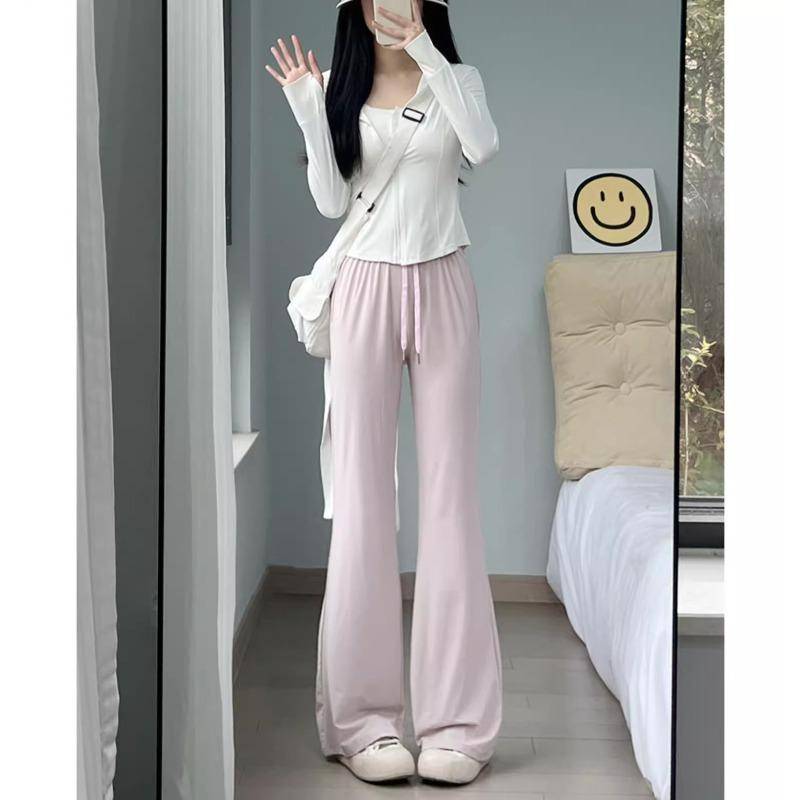 Schwarze Mikro-Schlaghosen für Damen Sommer Dünn Hohe Taille Lässige Schlaghosen für Kleinen Sonnenschutz Eisseide Weitbeinige Jogginghose L von Joom DACH