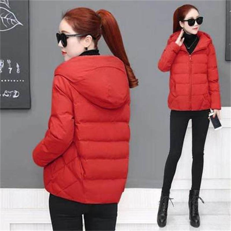 Schwarze Mode Puffer Mäntel Winter Kapuzen Baumwolle Mantel Lose Jacken Frauen Kurze Unten Baumwolle Jacke Casual Weibliche Outwear XXXXXL rot von Joom DACH