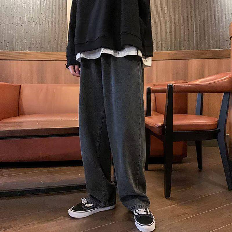 Schwarze Retro-Jeans mit weitem Bein für Herren – neuer Herbsttrend, High-Street-Style, gerade, lockere Passform, große Größen erhältlich. XL graue von Joom DACH