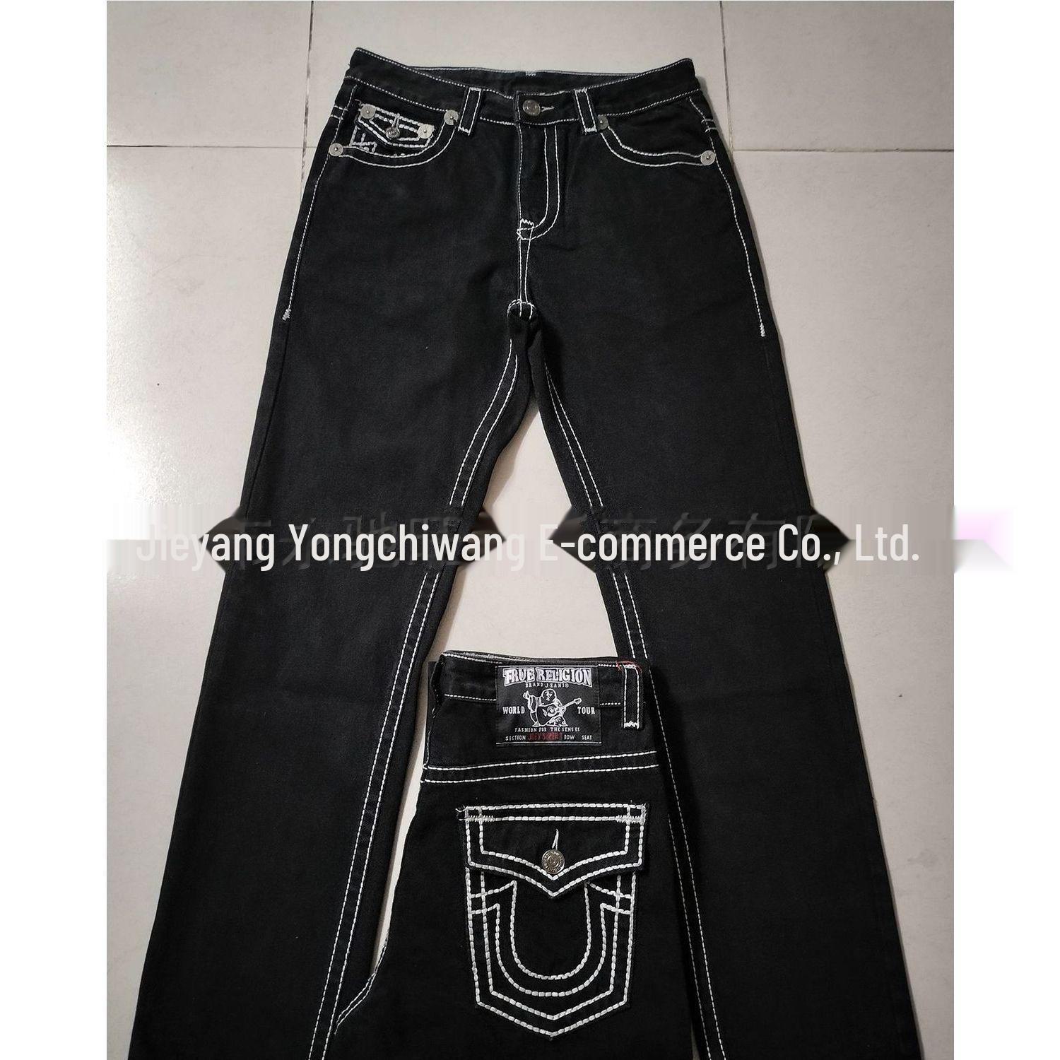 „Schwarze Straight-Leg-Jeans für Herren mit auffälligen weißen Nähten der amerikanischen Modemarke“ M schwarz von Joom DACH