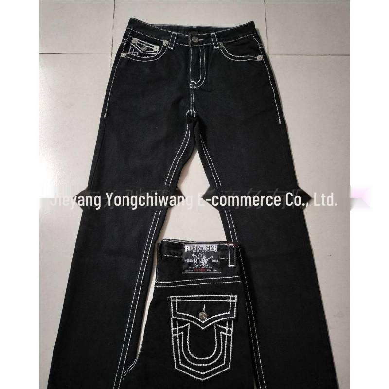 „Schwarze Straight-Leg-Jeans für Herren mit auffälligen weißen Nähten der amerikanischen Modemarke“ M schwarz von Joom DACH