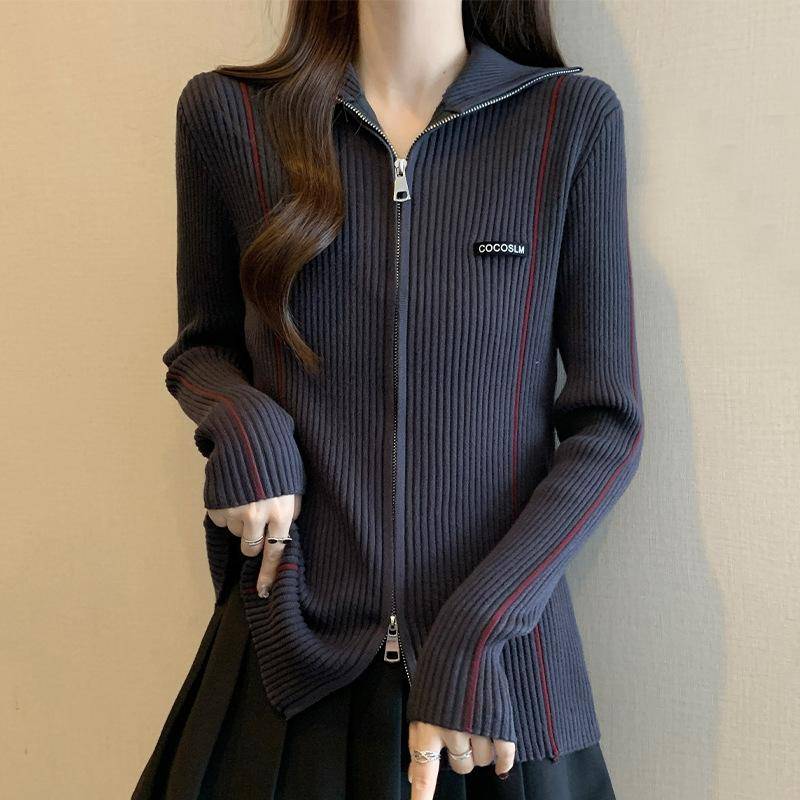 Schwarze Strickjacke für Damen im Herbst und Winter, neues Design im koreanischen Stil, Doppelreißverschluss, Reversoberteil 4XL grau von Joom DACH