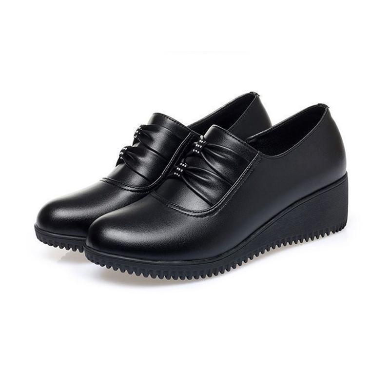 Schwarze dünne Arbeitsschuhe aus weichem Leder für Damen mit einzelnem Keilabsatz, rutschfeste Freizeitschuhe aus weichem Leder mit hohem Absatz, können zur Arbeit getragen werden 38 schwarz von Joom DACH
