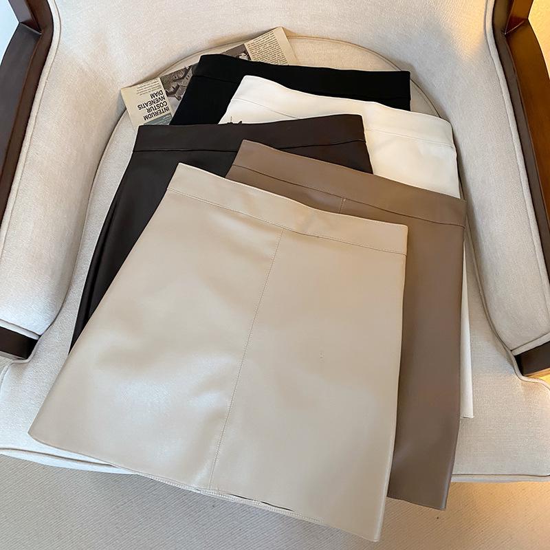 Schwarzer, schmaler A-Linien-Rock aus PU-Leder: Damen Hüftbetont, All-Match für Herbst/Winter 3XL apricot von Joom DACH