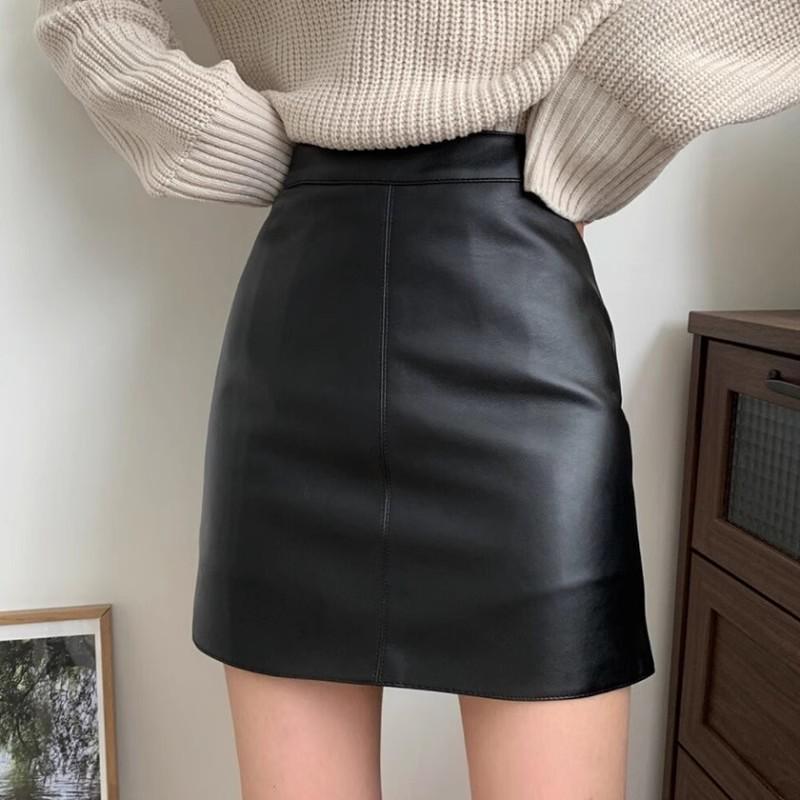 Schwarzer, schmaler A-Linien-Rock aus PU-Leder: Damen Hüftbetont, All-Match für Herbst/Winter 3XL schwarz von Joom DACH