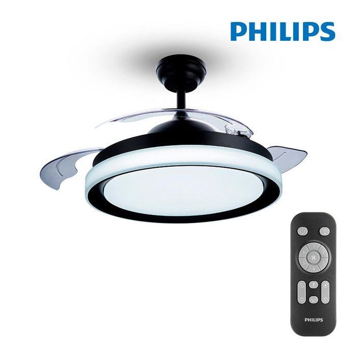 Schwarzer LED-Deckenventilator Philips - Modell Atlas - Faltblätter - Fernbedienung von Joom DACH