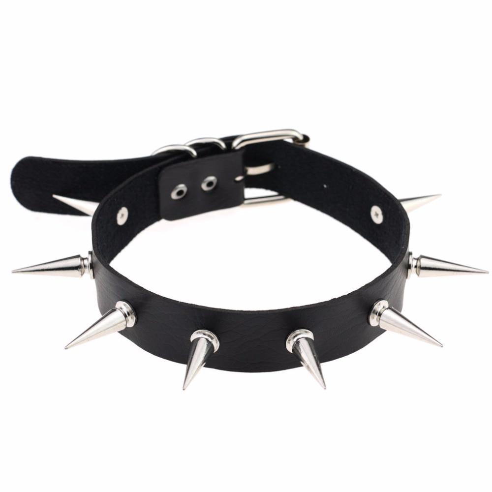 Schwarzer Spike-Halsband, Gürtelkragen, Damen-Pu-Leder, Goth-Halskette, Chocker, Gothic-Schmuck schwarz von Joom DACH