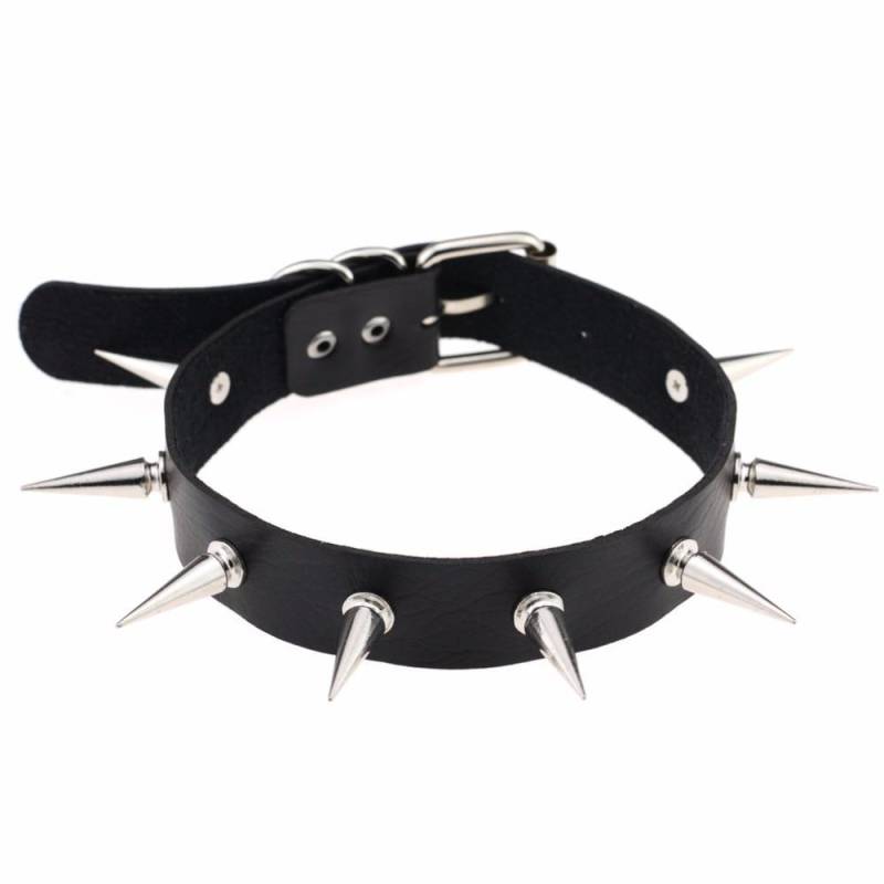 Schwarzer Spike-Halsband, Gürtelkragen, Damen-Pu-Leder, Goth-Halskette, Chocker, Gothic-Schmuck schwarz von Joom DACH