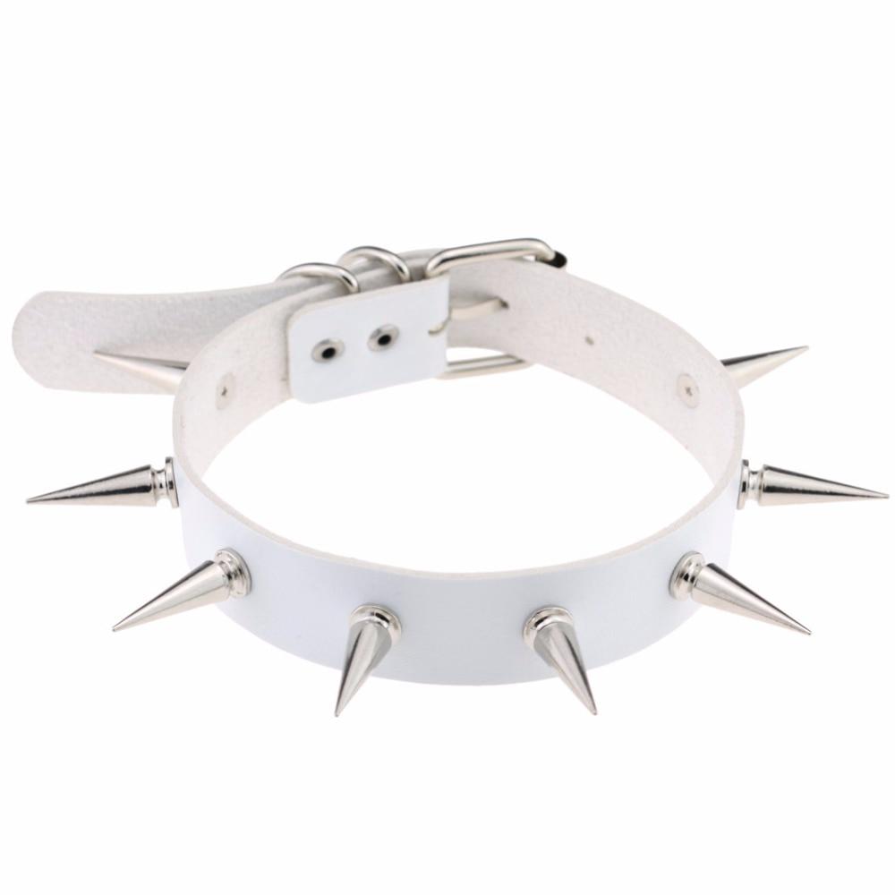 Schwarzer Spike-Halsband, Gürtelkragen, Damen-Pu-Leder, Goth-Halskette, Chocker, Gothic-Schmuck weiß von Joom DACH