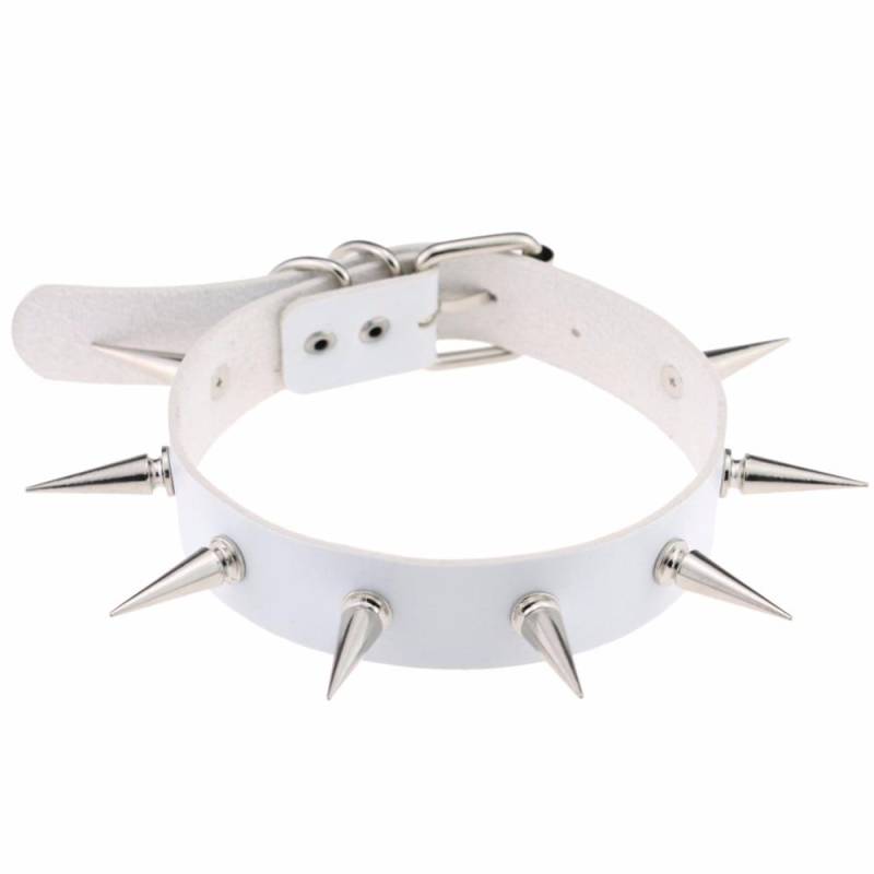 Schwarzer Spike-Halsband, Gürtelkragen, Damen-Pu-Leder, Goth-Halskette, Chocker, Gothic-Schmuck weiß von Joom DACH