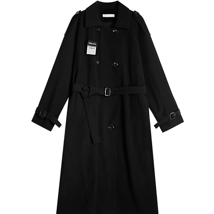 Schwarzer Trenchcoat für Damen Petite Frühling und Herbst Neuer mittellanger Mantel im britischen Stil XL schwarz von Joom DACH