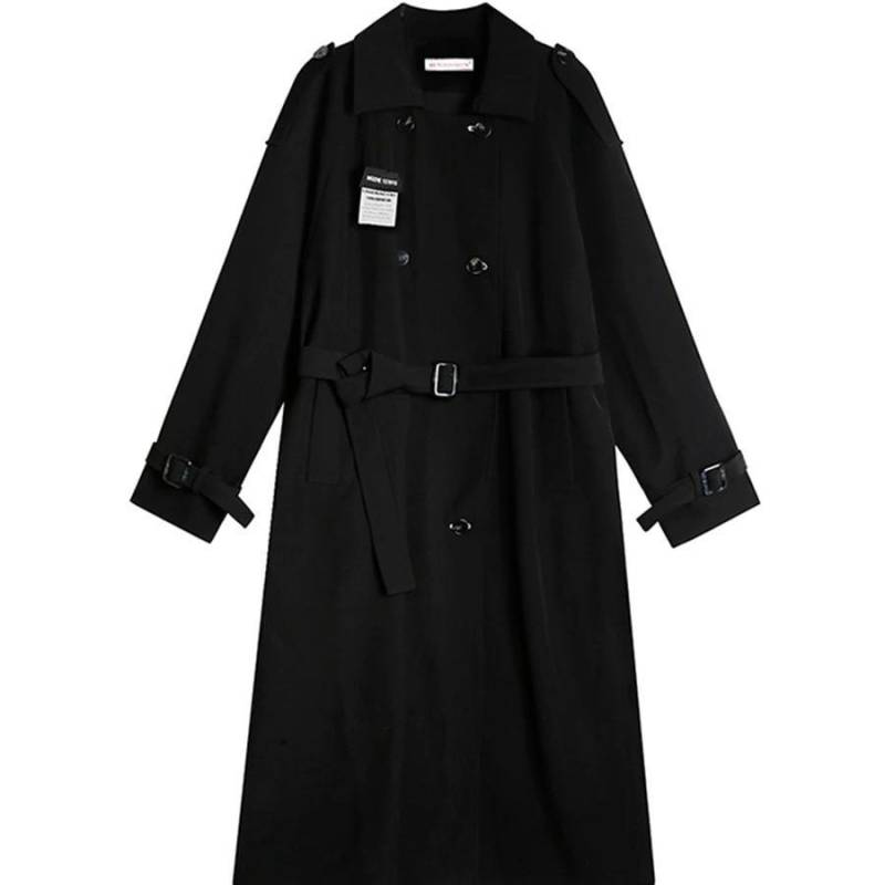 Schwarzer Trenchcoat für Damen Petite Frühling und Herbst Neuer mittellanger Mantel im britischen Stil XL schwarz von Joom DACH