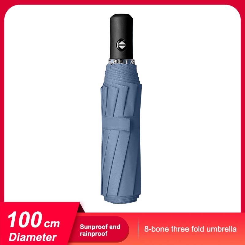 Schwarzer Vinyl-Regenschirm „Rain and Shine“ mit doppeltem Verwendungszweck, acht Rippen, manuelles Öffnen und Schließen, 99 cm Durchmesser, umgekehrt blau von Joom DACH