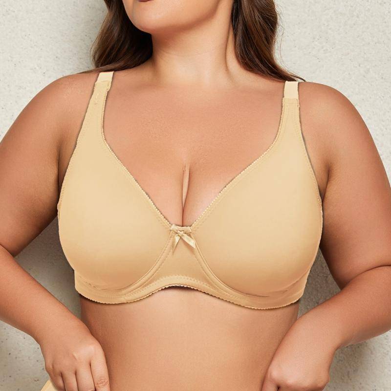 Schwarzer nahtloser Damen-BH in Übergröße, doppellagig, Eisseide, bequeme Dessous mit breiten Trägern und Bügel-Stahlstütze, Bralette, 85-110 CD-Cup 100C beige von Joom DACH