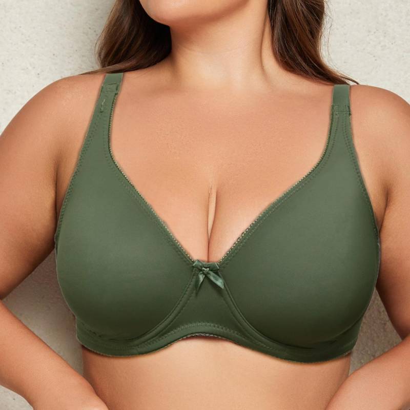 Schwarzer nahtloser Damen-BH in Übergröße, doppellagig, Eisseide, bequeme Dessous mit breiten Trägern und Bügel-Stahlstütze, Bralette, 85-110 CD-Cup 95D amazonasgrün von Joom DACH