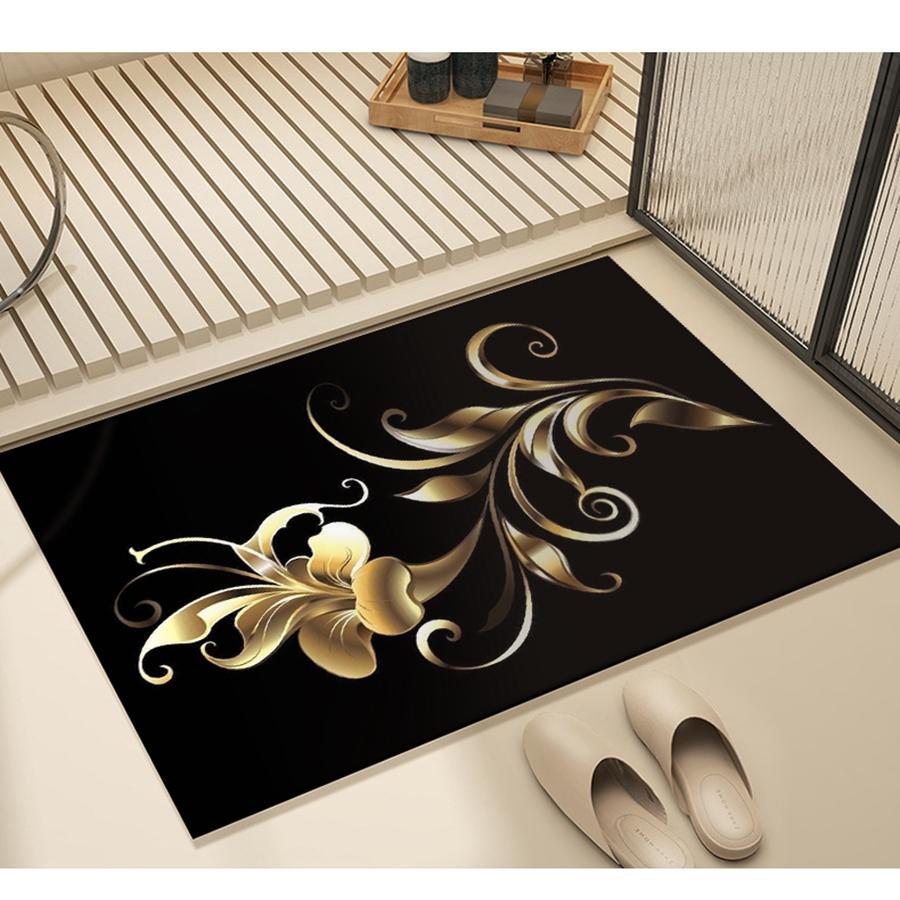 Schwarzer und goldener Blumen-weicher Küchenteppich, Anti-Ermüdungs-Küchenteppich, wasserdichter, rutschfester Teppich-Set, Läufer, Nachttisch, saugfähiger Teppich für die Küche 120*160cm von Joom DACH
