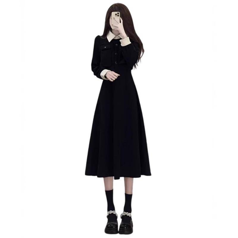 Schwarzes Kleid, Neues langes Innenkleid für Damen im Herbst und Winter, Herbstkleidung mit komplettem Set M von Joom DACH