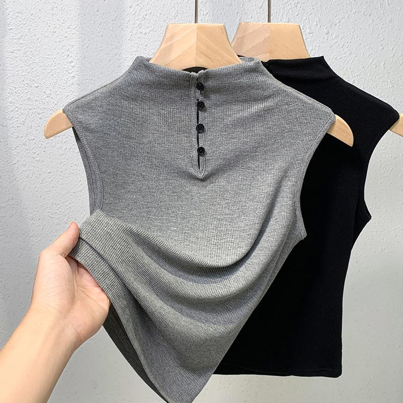 Schwarzes ärmelloses T-Shirt Damen Neu Frühherbst Halbochkragen Dünnes Unterhemd Slim-fit und Dünnes Oberteil 3XL von Joom DACH