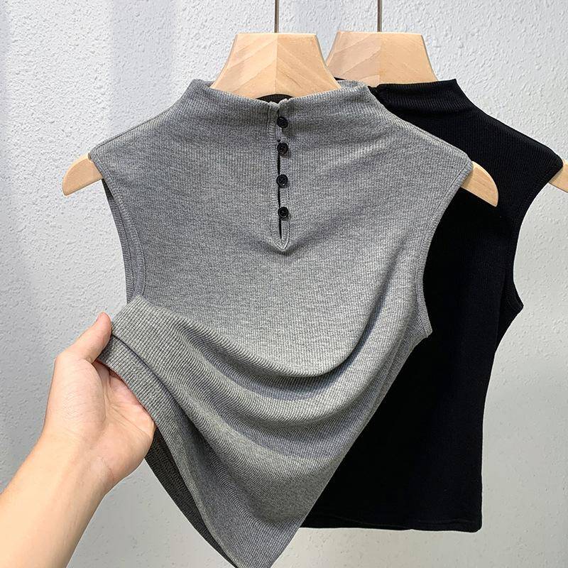 Schwarzes ärmelloses T-Shirt Damen Neu Frühherbst Halbochkragen Dünnes Unterhemd Slim-fit und Dünnes Oberteil 3XL von Joom DACH