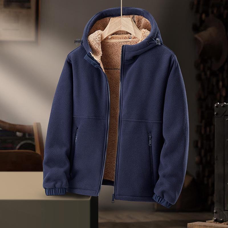 Schwere Fleecejacke mit Kapuze für Herren – dicker, warmer, lässiger Cardigan aus Lammfleece für Herbst und Winter. 5XL dunkelblaue von Joom DACH
