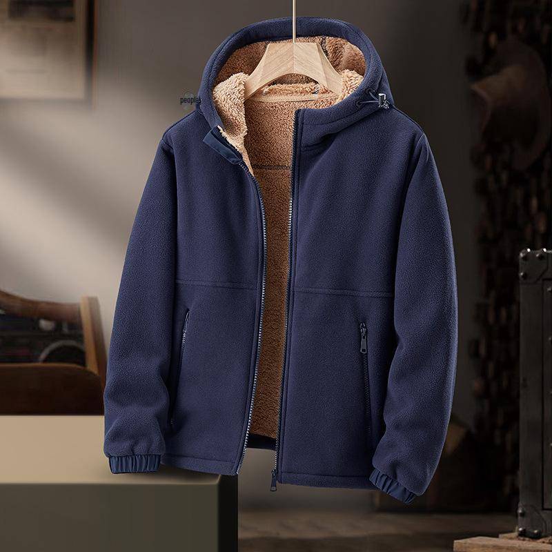Schwere Fleecejacke mit Kapuze für Herren – dicker, warmer, lässiger Cardigan aus Lammfleece für Herbst und Winter. 5XL dunkelblaue von Joom DACH