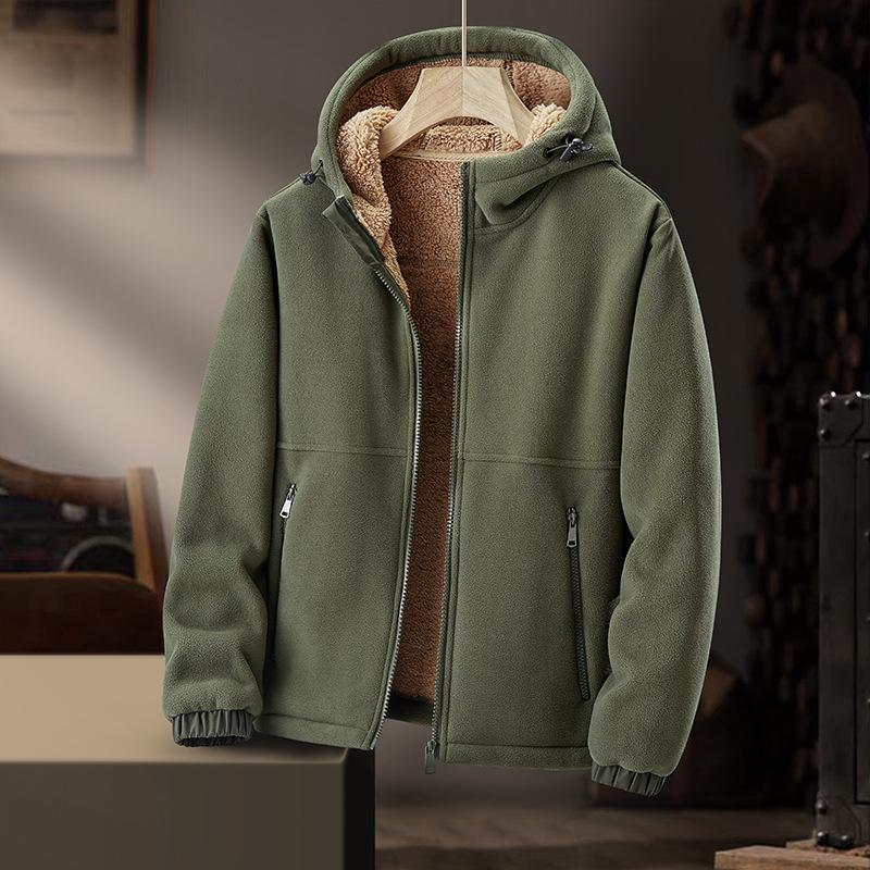 Schwere Fleecejacke mit Kapuze für Herren – dicker, warmer, lässiger Cardigan aus Lammfleece für Herbst und Winter. XL von Joom DACH