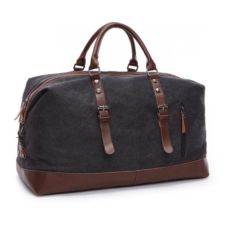 Scione Canvas Leder Reisehandgepäck Duffel Reisetasche Große Wochenendübernachtungstasche für Männer schwarz von Joom DACH