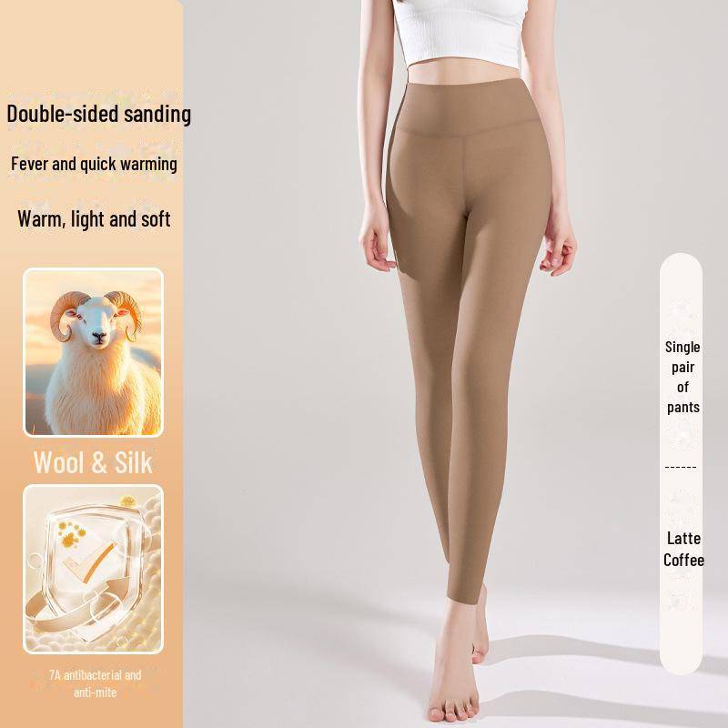 Seide High Waist Damen Fleecegefütterte Leggings - Warme Herbst/Winter Wollmischhose XXL latte von Joom DACH