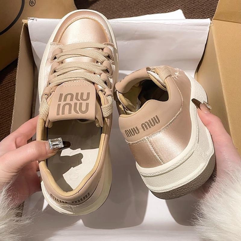 Seidenbrettschuhe Damen Leder Kleine weiße Schuhe Frühling Neue Plateau Freizeitschuhe Damen Sportschuhe 40 von Joom DACH