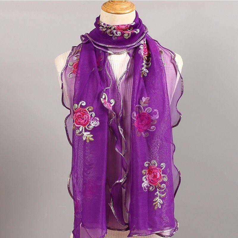 Seidenschal Vielseitig Für Damen, Vergrößerter Herbst- Und Winterschal, Langer Bestickter Schal Mit Rüschenrand, Äußerer Halsschutzschal von Joom DACH