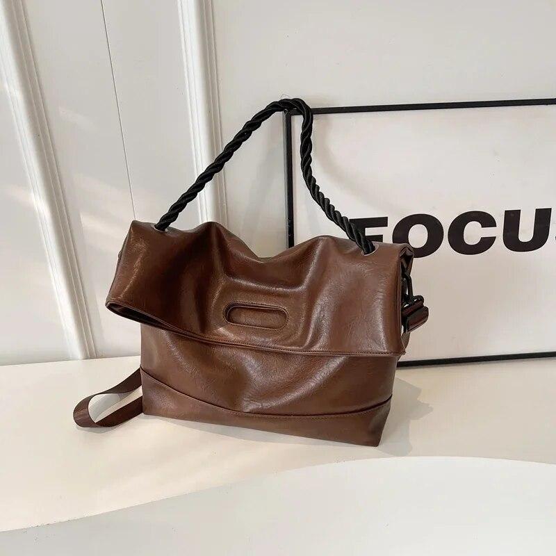 Seil Griff Design Große PU Leahter Umhängetaschen für Frauen 2024 Frühling Mode Designer Weibliche Schulter Tasche Handtaschen kaffeebraun von Joom DACH